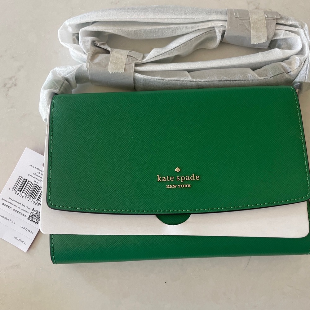 Kate Spade Perry Saffiano Leather Green Bean Crossbody Wallet Bag K8709 NWT $289 - Picture 7 of 8